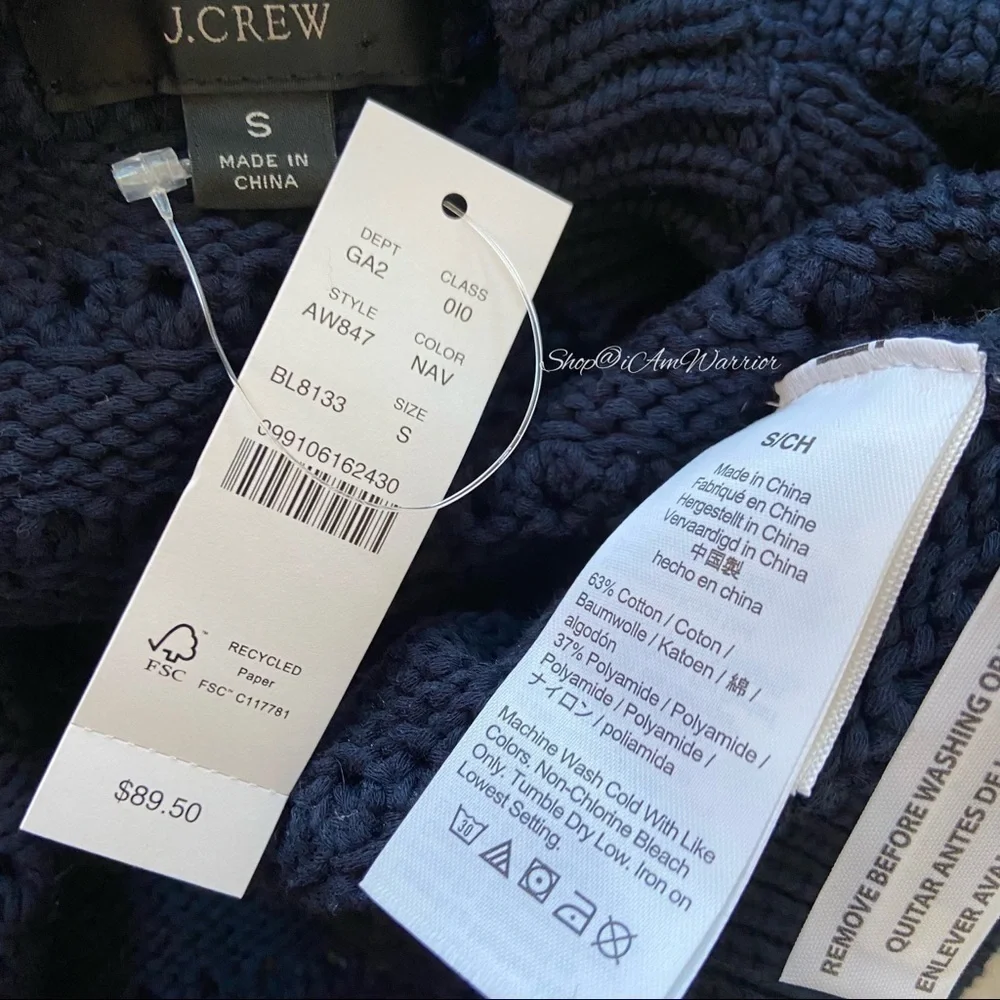 J.Crew NWT navy striped pointelle balloon sleeve cotton blend crewneck sweater